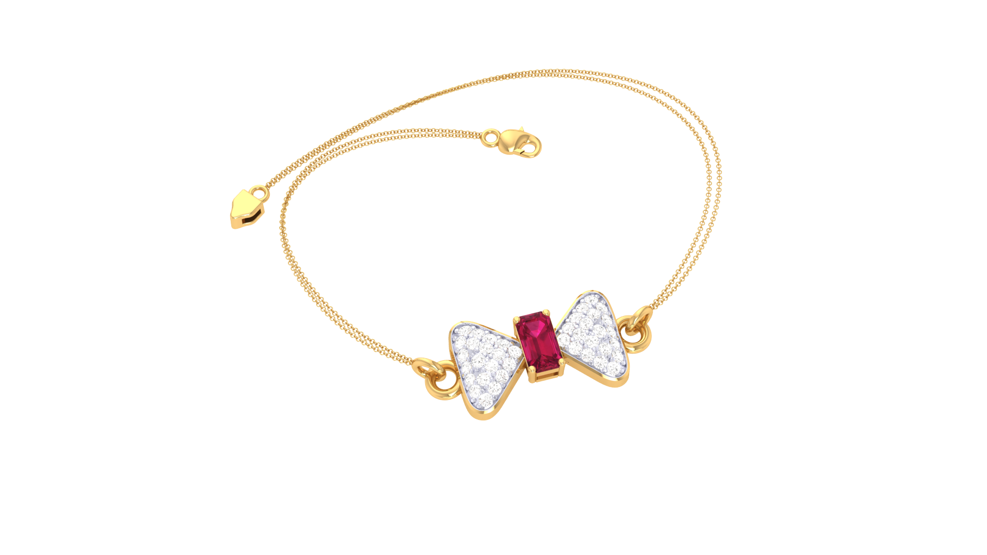 Gold Wt (18K) - 11.8 gms | Diamonds : 0.33 ct | The Rubowelle Bracelet features bold gold and ruby accents for luxurious, statement elegance.