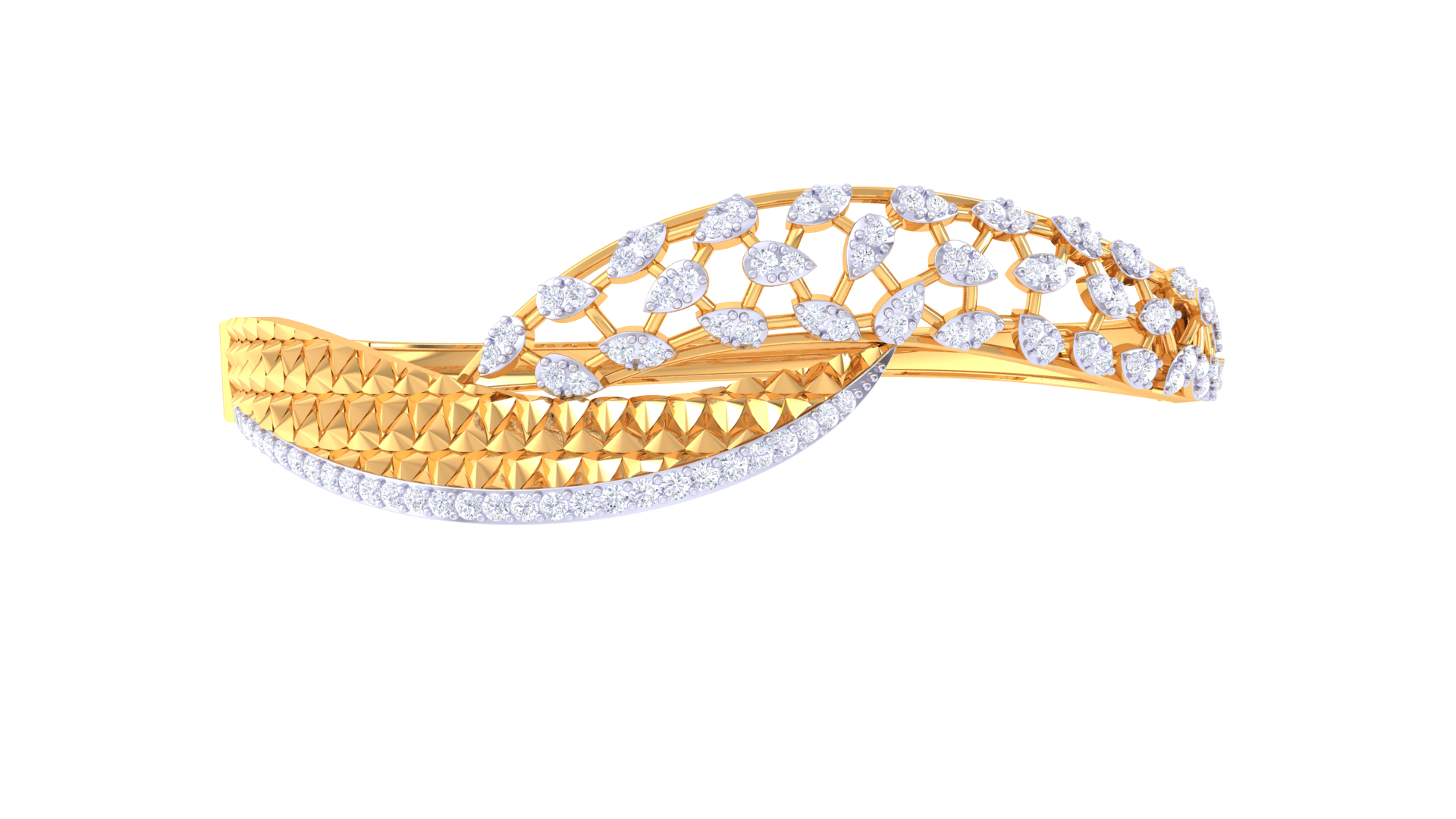 Gold Wt (18K) - 30.95 gms | Diamonds : 1.27 ct | The Petalune Bracelet features graceful petal in gold, symbolizing timeless elegance and modern charm.