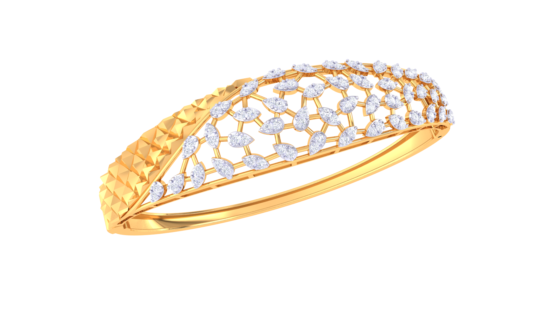 Gold Wt (18K) - 26.63 gms | Diamonds : 1.05 ct | The Petalique Bracelet showcases intricate petal designs in gold, diamond offering timeless elegance.