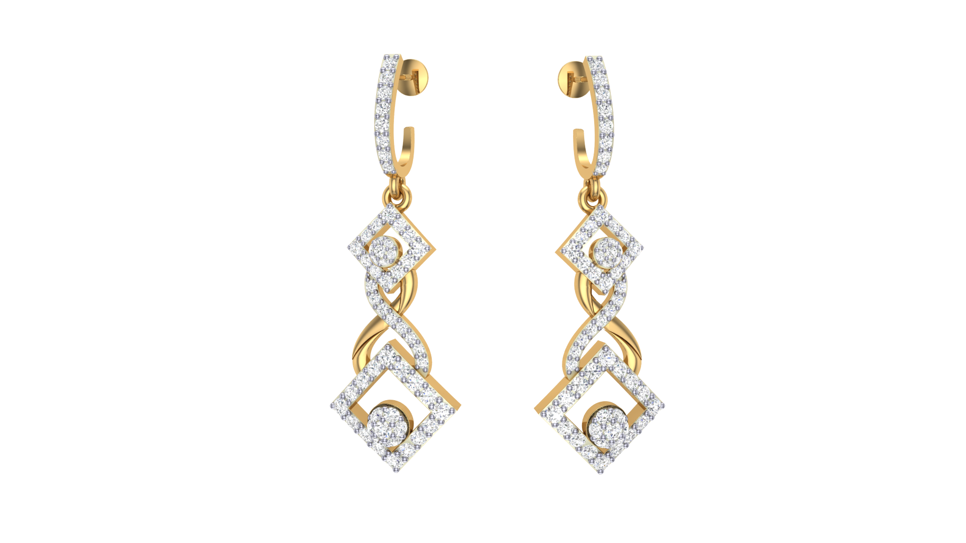 Gold Wt(18K) 3.6 gms | Diamonds 0.7 ct. Radiant Drop Square Diamond Earrings combine square gold frames with sparkling diamond drops for bold elegance.