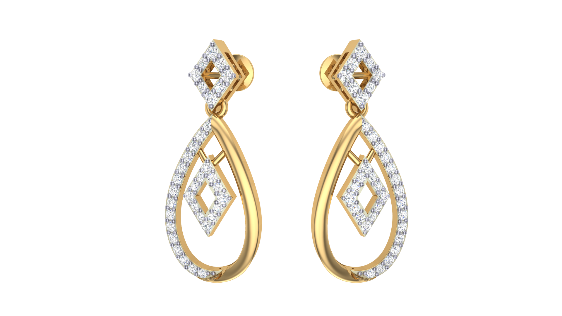 Gold Wt(18K) 3 gms | Diamonds 0.34 ct. Opulent Oval Frame Earrings feature elegant gold ovals with dazzling diamonds for luxurious, modern style.