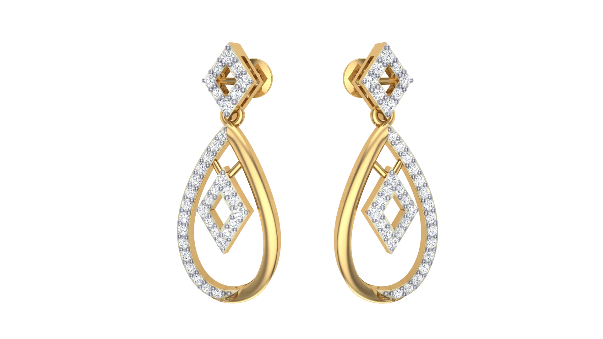 Gold Wt(18K) 3 gms | Diamonds 0.34 ct. Opulent Oval Frame Earrings feature elegant gold ovals with dazzling diamonds for luxurious, modern style.