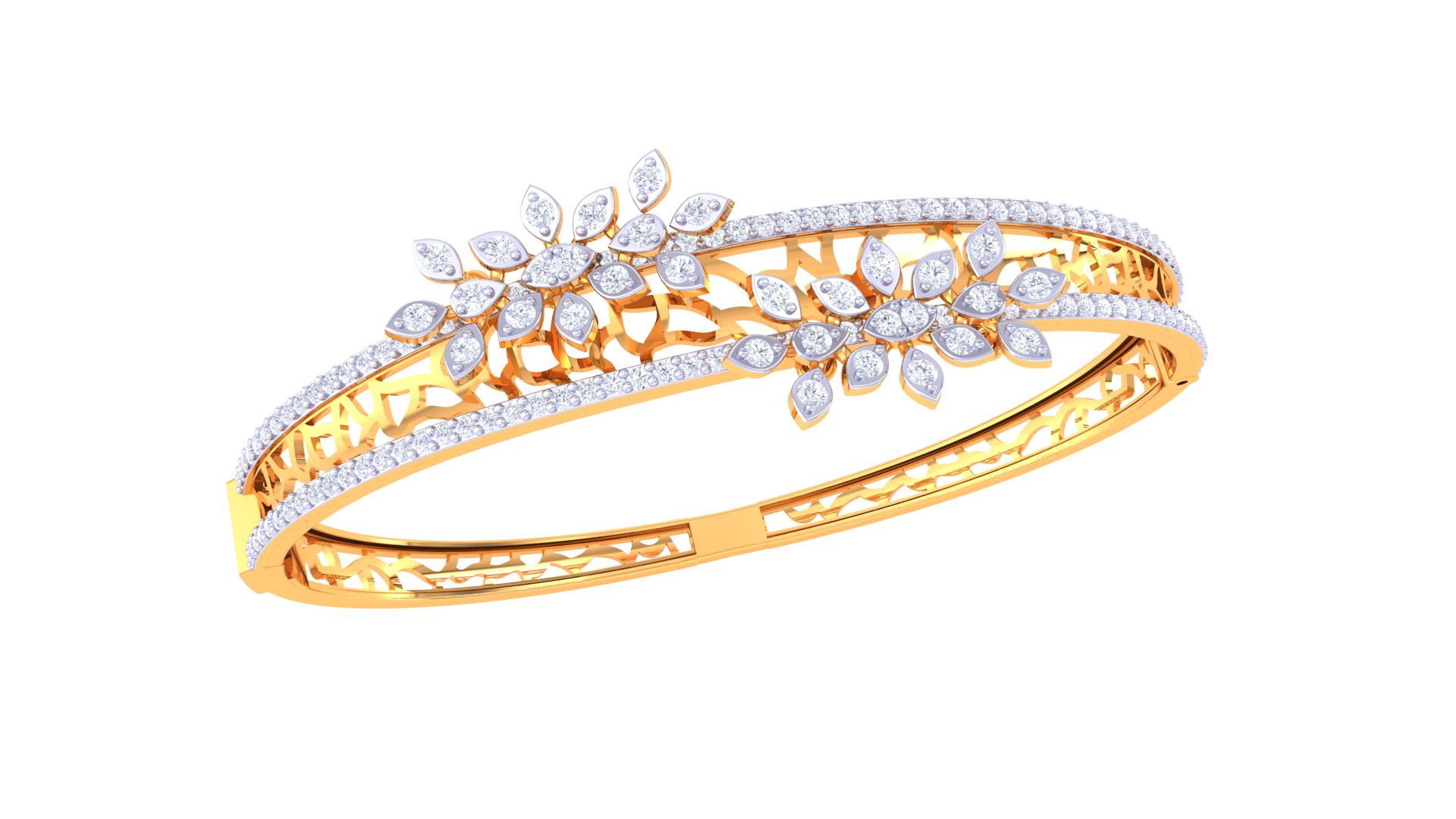 Gold Wt (18K) - 25.56 gms | Diamonds : 1.33 ct | The Bloomora Bracelet features vibrant floral designs in gold, diamond, creating elegant, eye-catching style.
