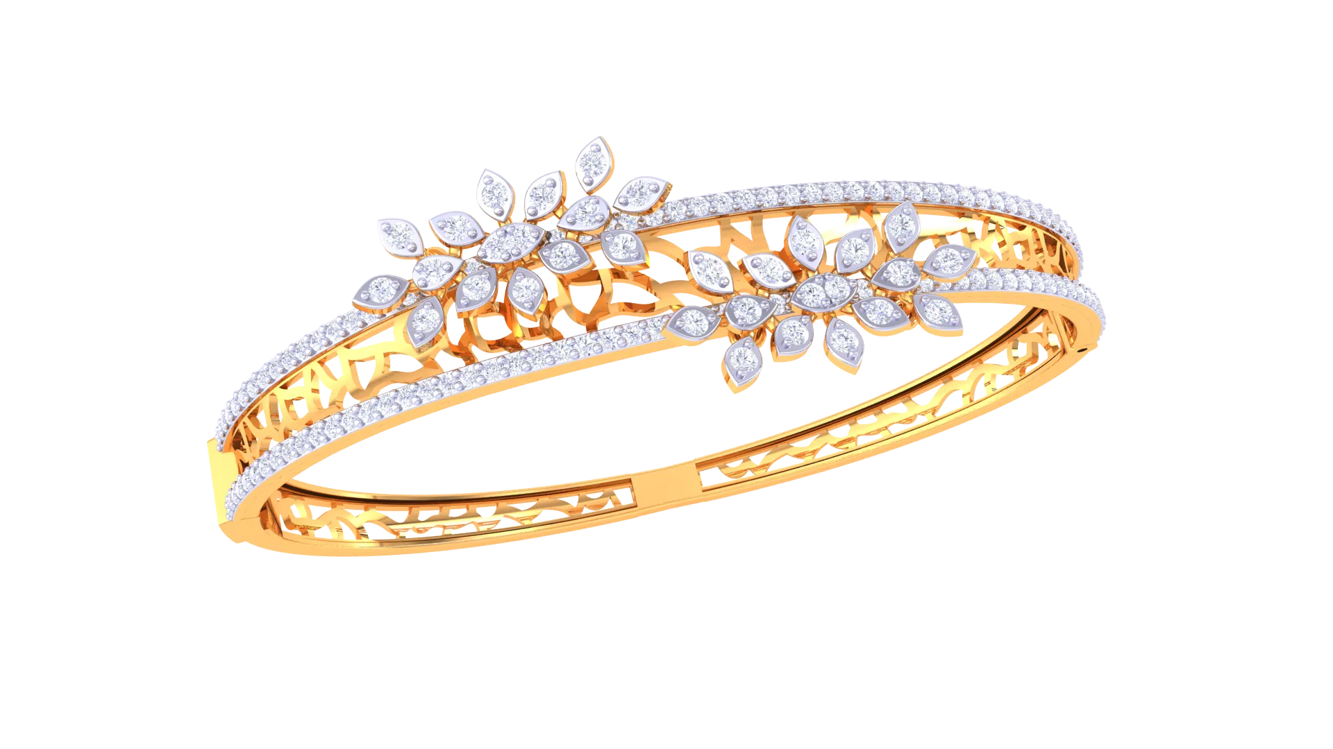 Gold Wt (18K) - 25.56 gms | Diamonds : 1.33 ct | The Bloomora Bracelet features vibrant floral designs in gold, diamond, creating elegant, eye-catching style.