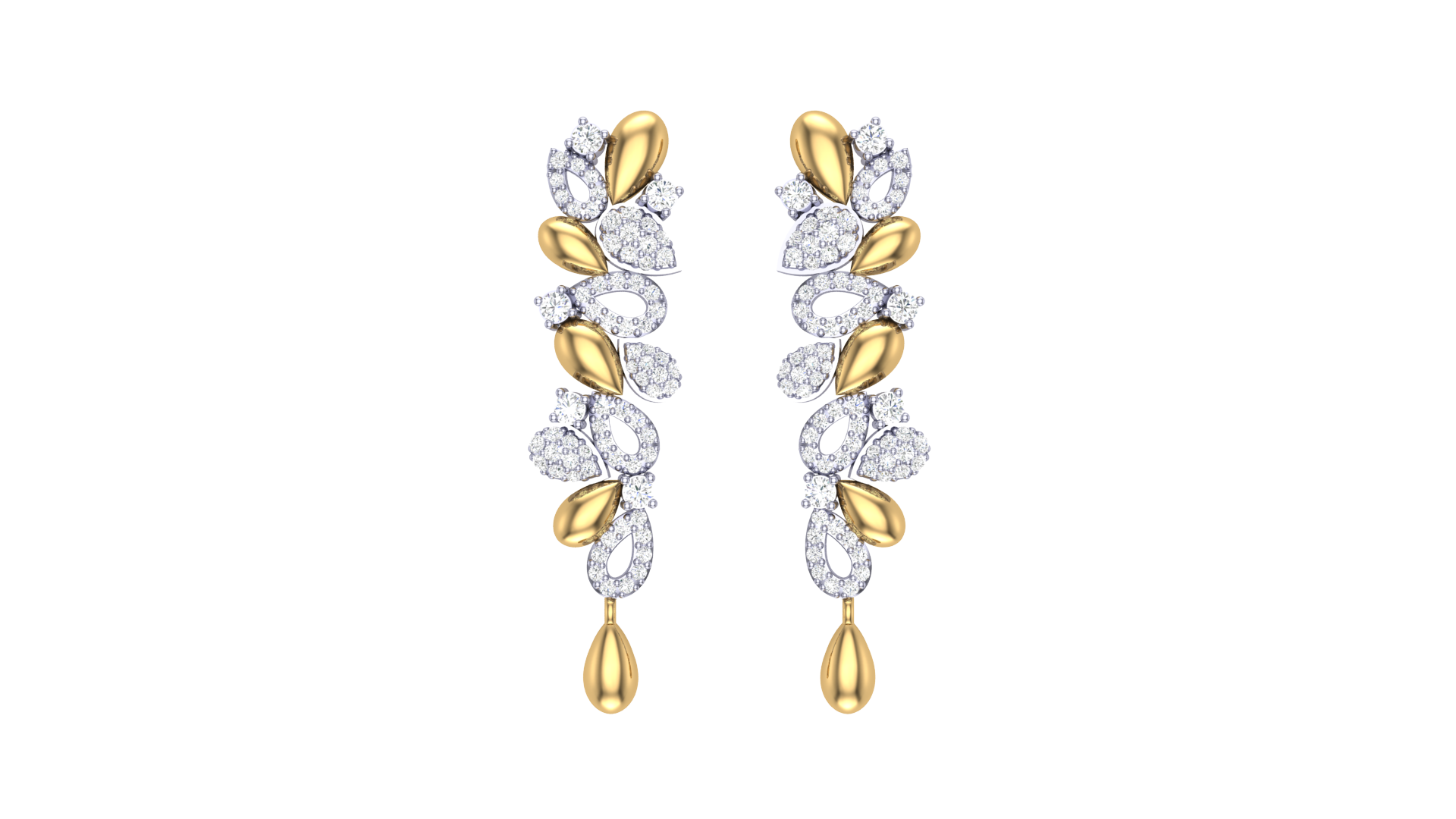 Gold Wt(18K)- 5.8 gms | Diamonds 0.8 ct | Floral Petal Drop Earrings feature delicate gold petals with sparkling diamond accents for elegant style.