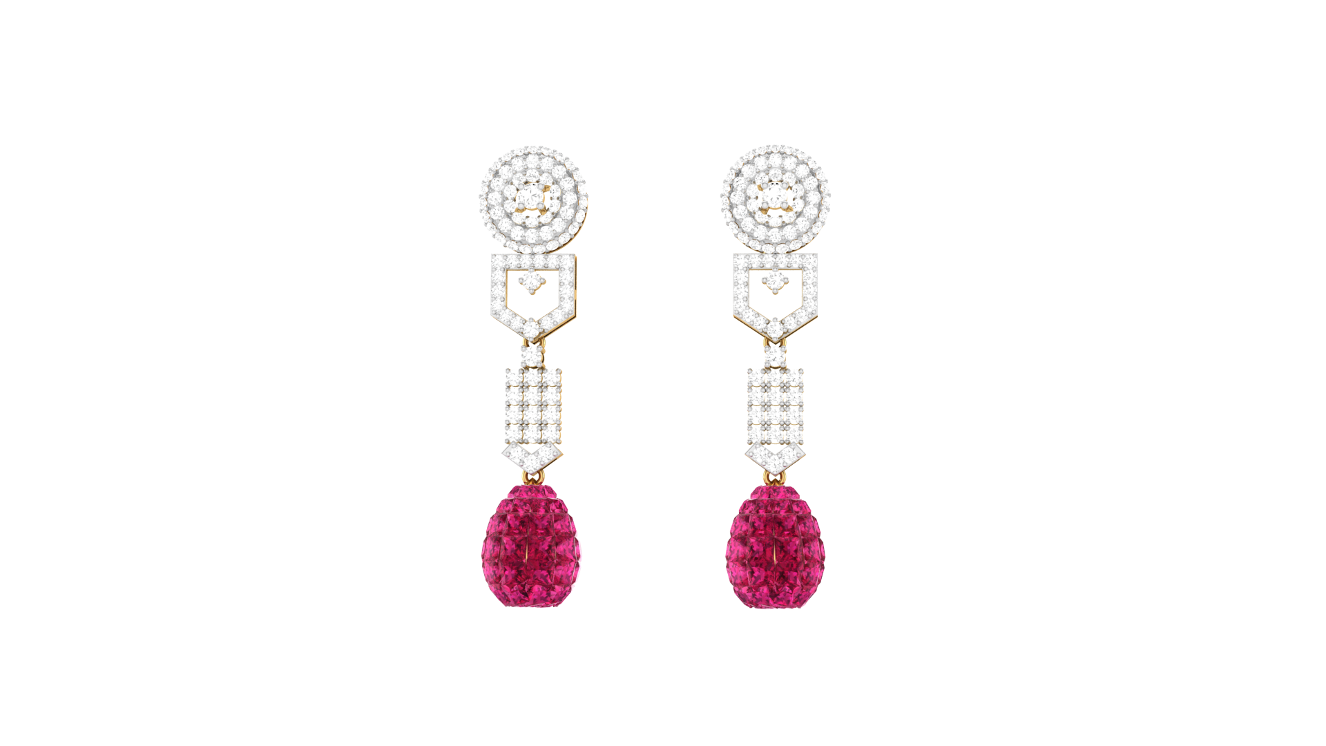Gold Wt(18K) 5.92 gms | Diamonds 0.92 ct. | Ruby 0.5 ct | Romantic Heart-Knot Earrings blend heart and knot motifs in gold with sparkling diamond accents.