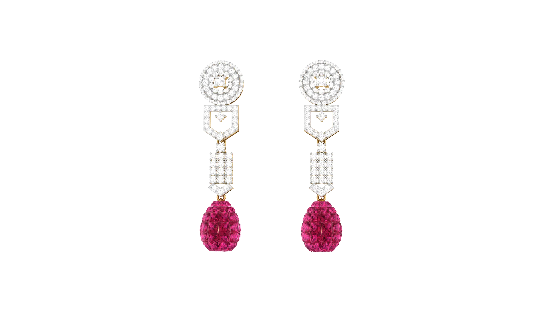Gold Wt(18K) 5.92 gms | Diamonds 0.92 ct. | Ruby 0.5 ct |  Romantic Heart-Knot Earrings blend heart and knot motifs in gold with sparkling diamond accents.