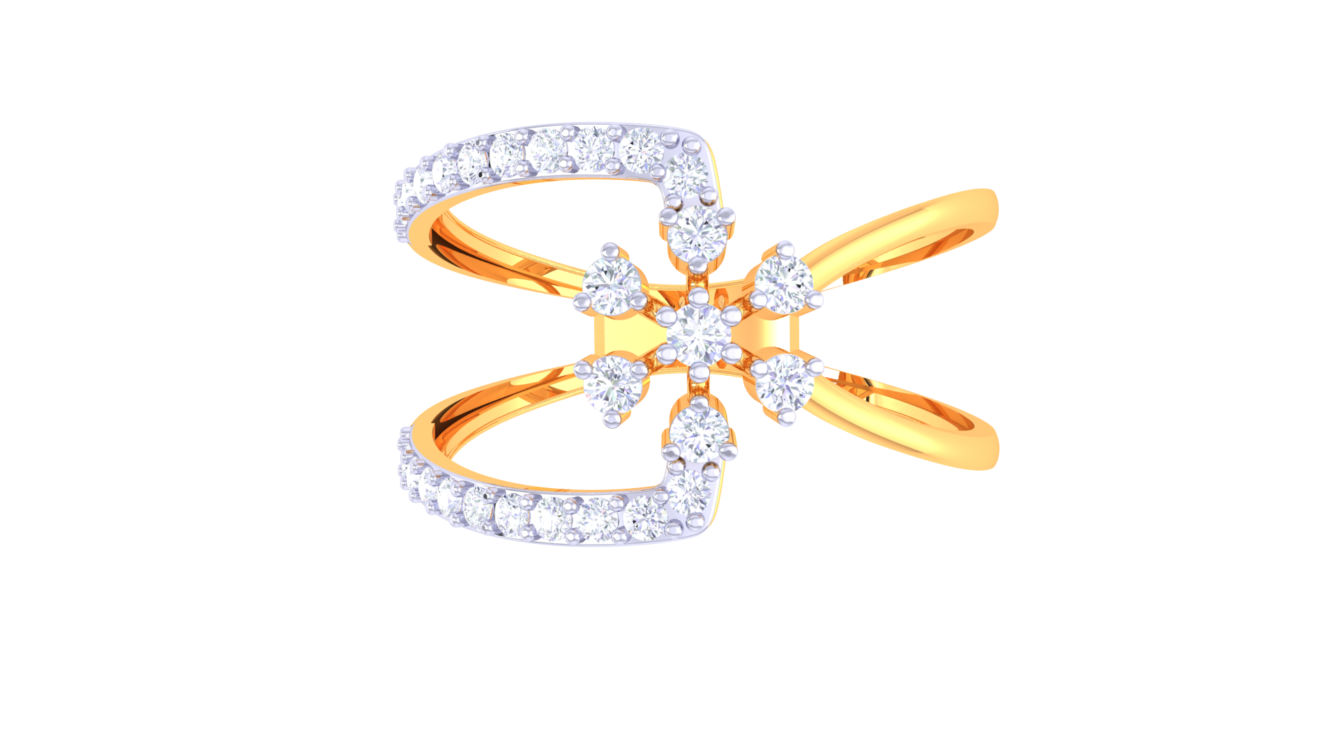 Gold Wt (18K) - 2.7 gms | Diamonds : 0.28 ct | Dual Blossom Diamond Two-Finger Ring